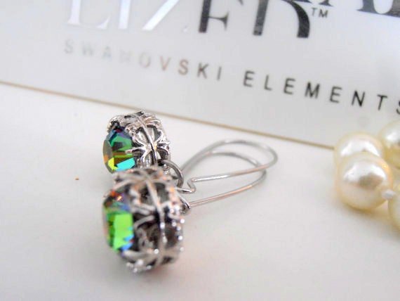 Medium Vitrail Crystal Drop Wire Earrings in Platinum | Art Deco Style Jewelry 