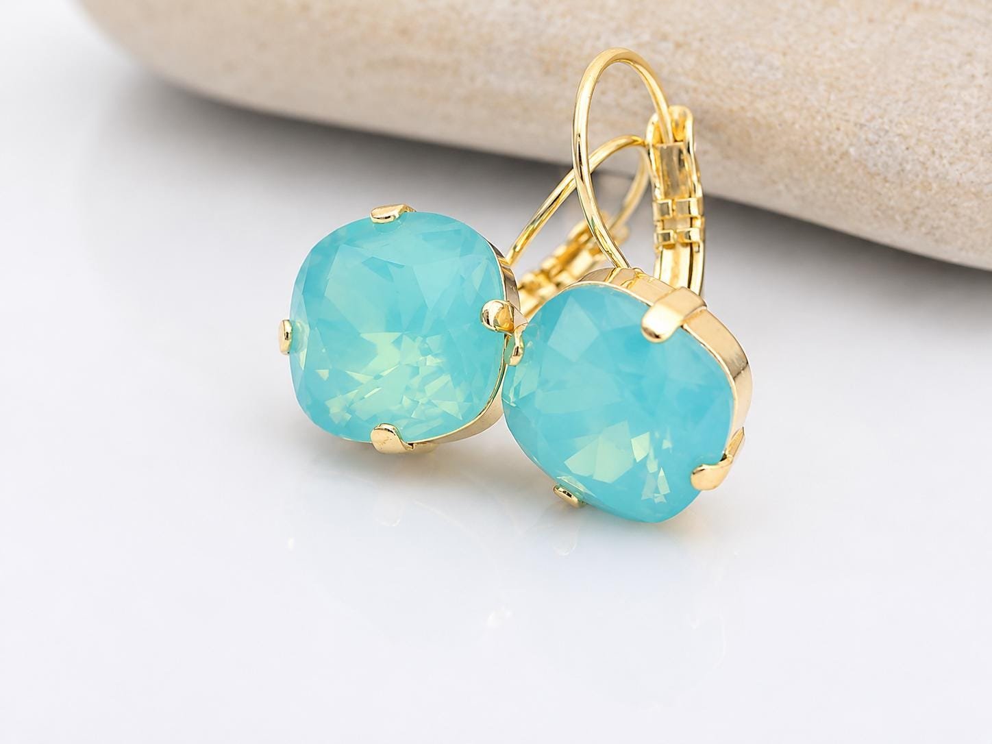 Pacific Opal Cushion Cut Earrings | Swarovski Crystal Jewellery