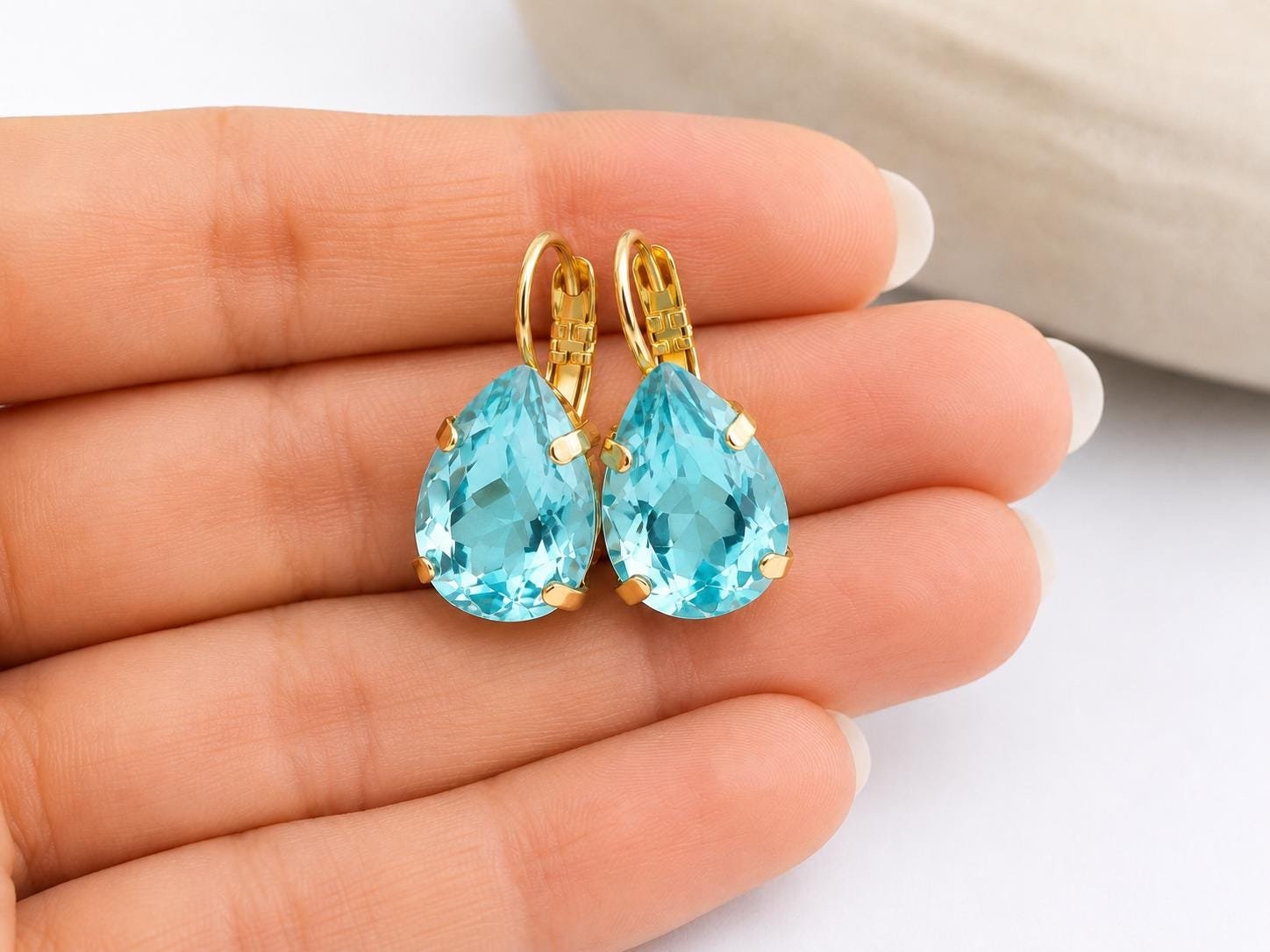Blue Aquamarine Teardrop Earrings | Swarovski Crystal Jewelry