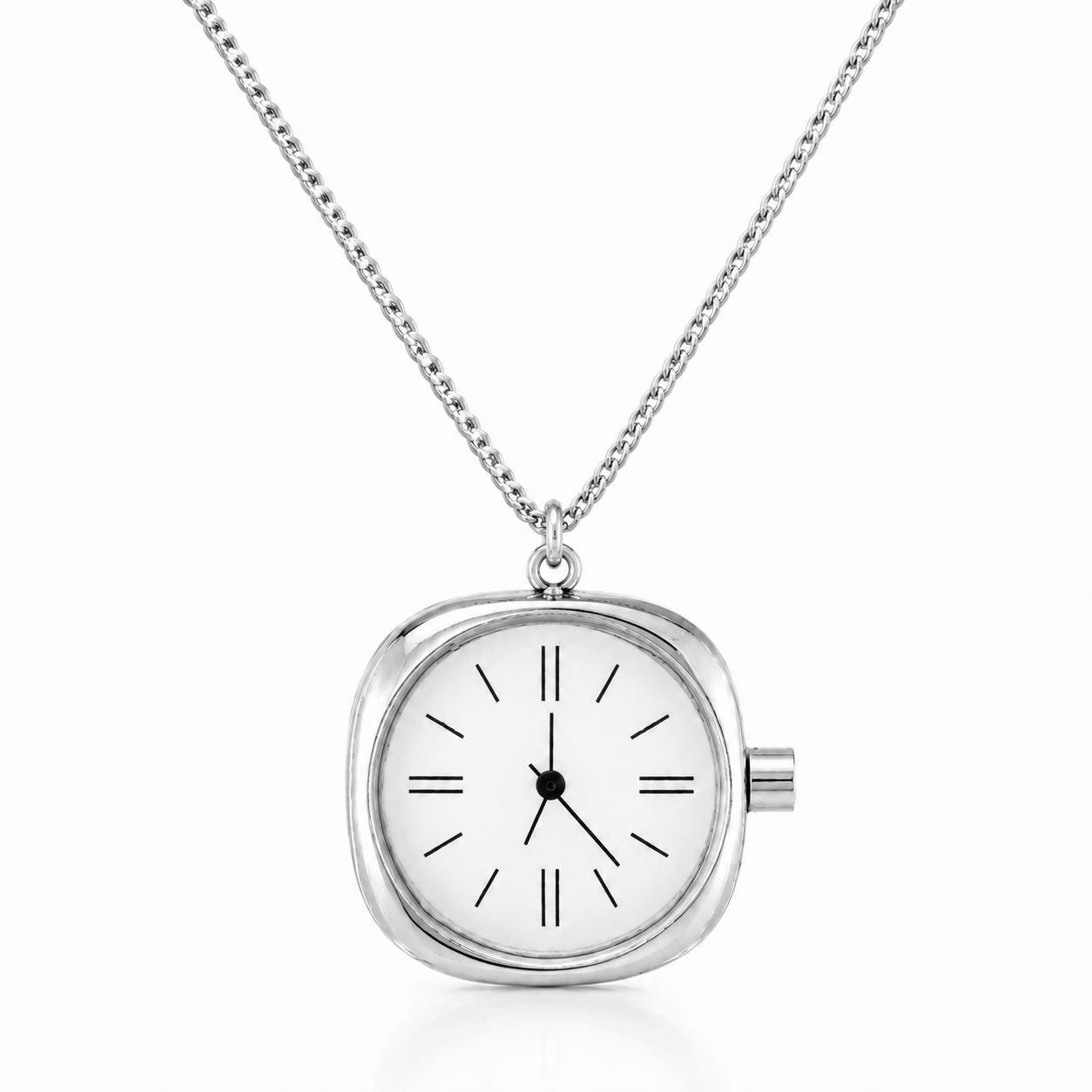 Watch Charm Pendant | Stainless Steel Long Chain Clock Necklace