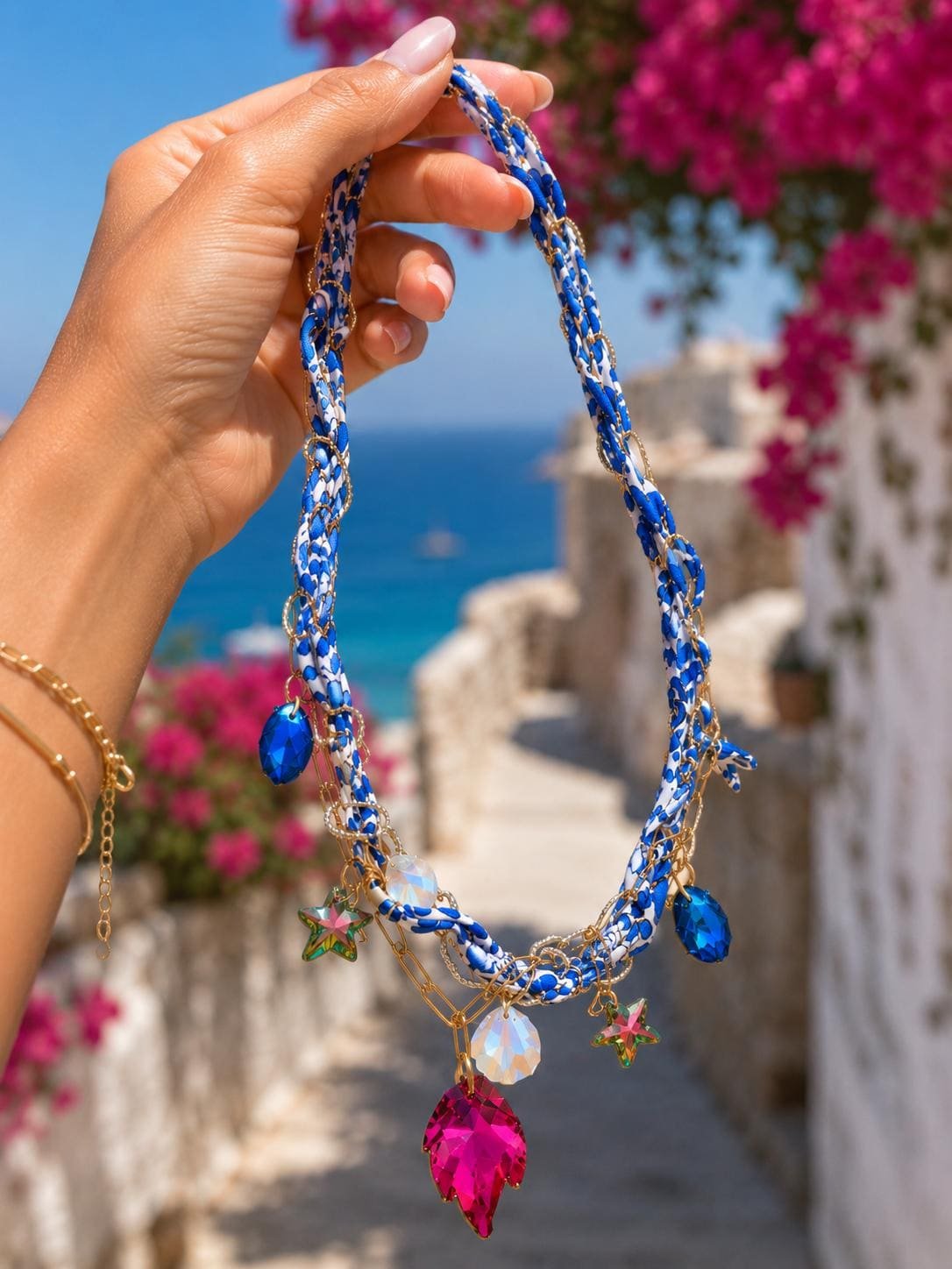 Charm Necklace with Swarovski Crystals | Colorful Festival Jewelry