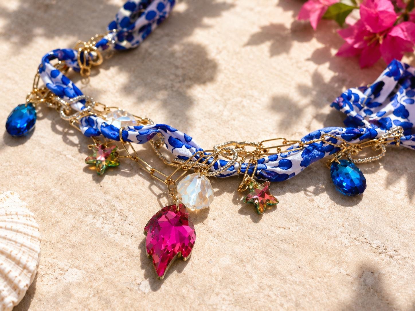 Charm Necklace with Swarovski Crystals | Colorful Festival Jewelry