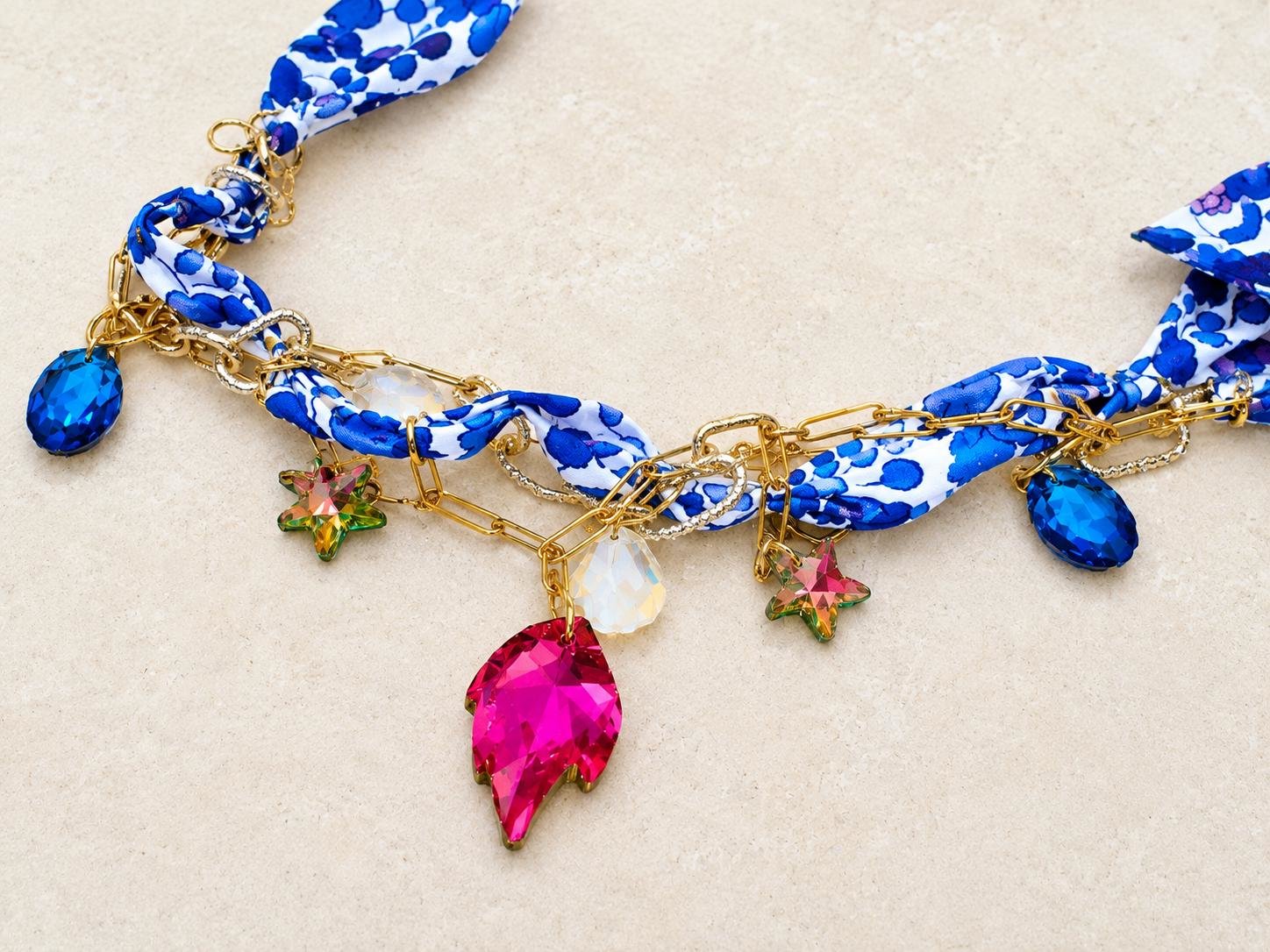 Charm Necklace with Swarovski Crystals | Colorful Festival Jewelry
