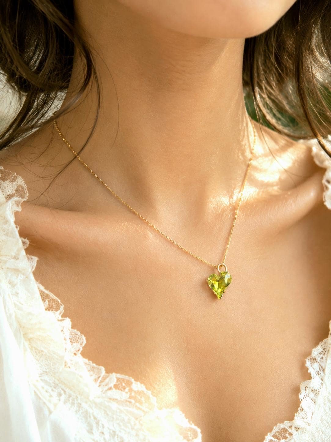 Heart Pendant Necklace | Citrus Swarovski Crystal | Stainless Steel Jewelry