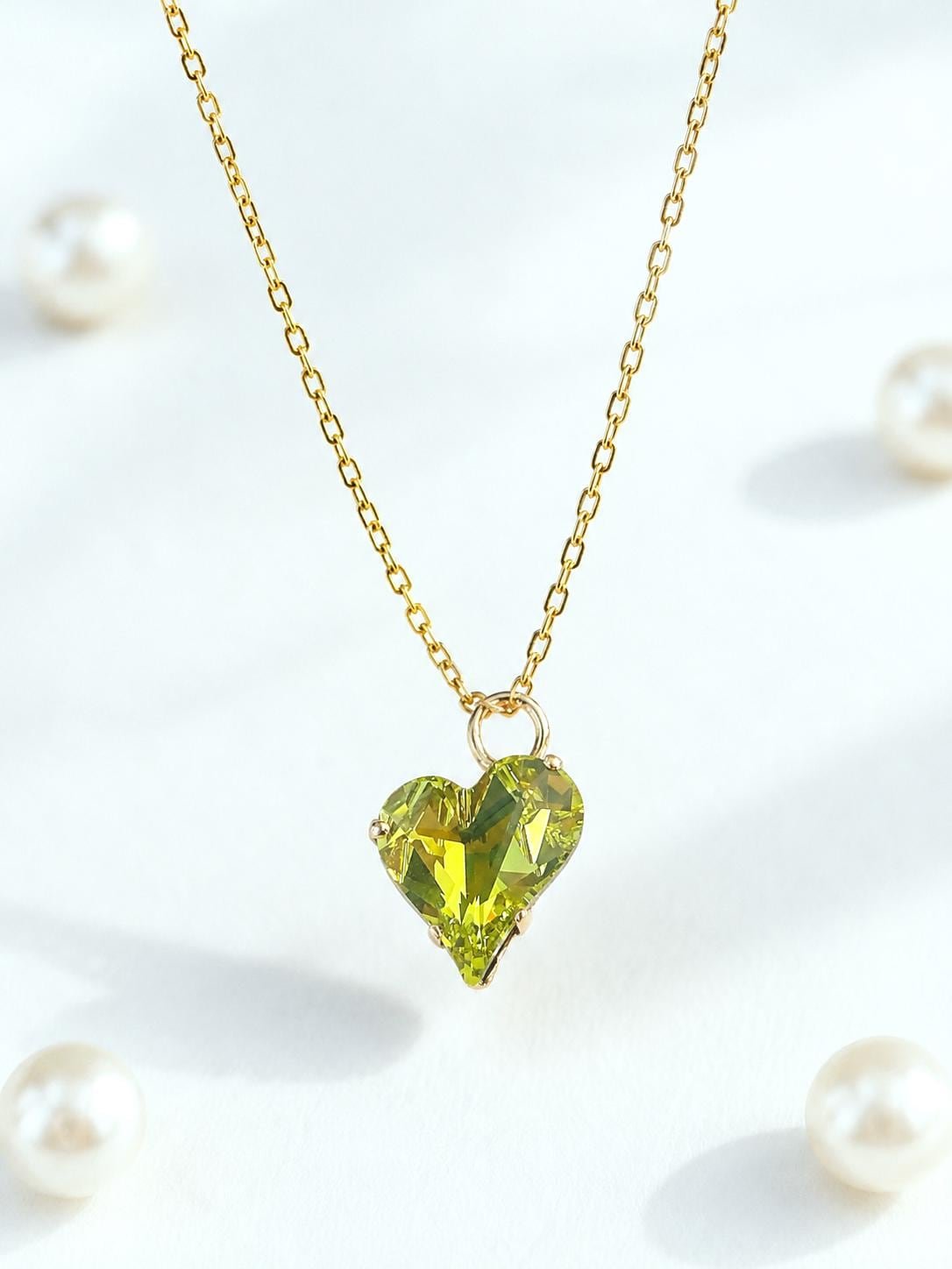 Heart Pendant Necklace | Citrus Swarovski Crystal | Stainless Steel Jewelry