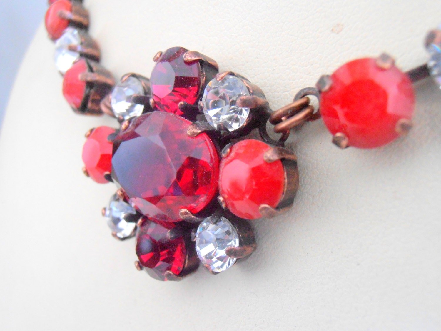Red Multi Colors Crystal Tennis Necklace | Georgian Style Jewellery