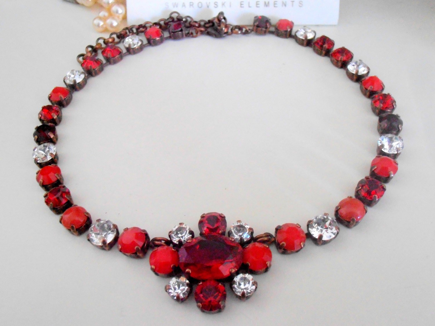 Red Multi Colors Crystal Tennis Necklace | Georgian Style Jewellery