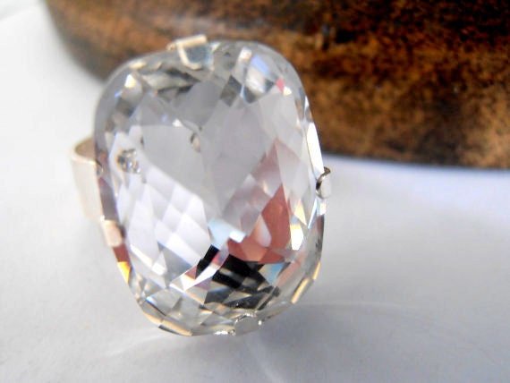 925 Sterling Silver Statement Adjustable Band Ring / Wedding jewelry / 18x13mm Classical Crystal Baguette / Birthday Gift