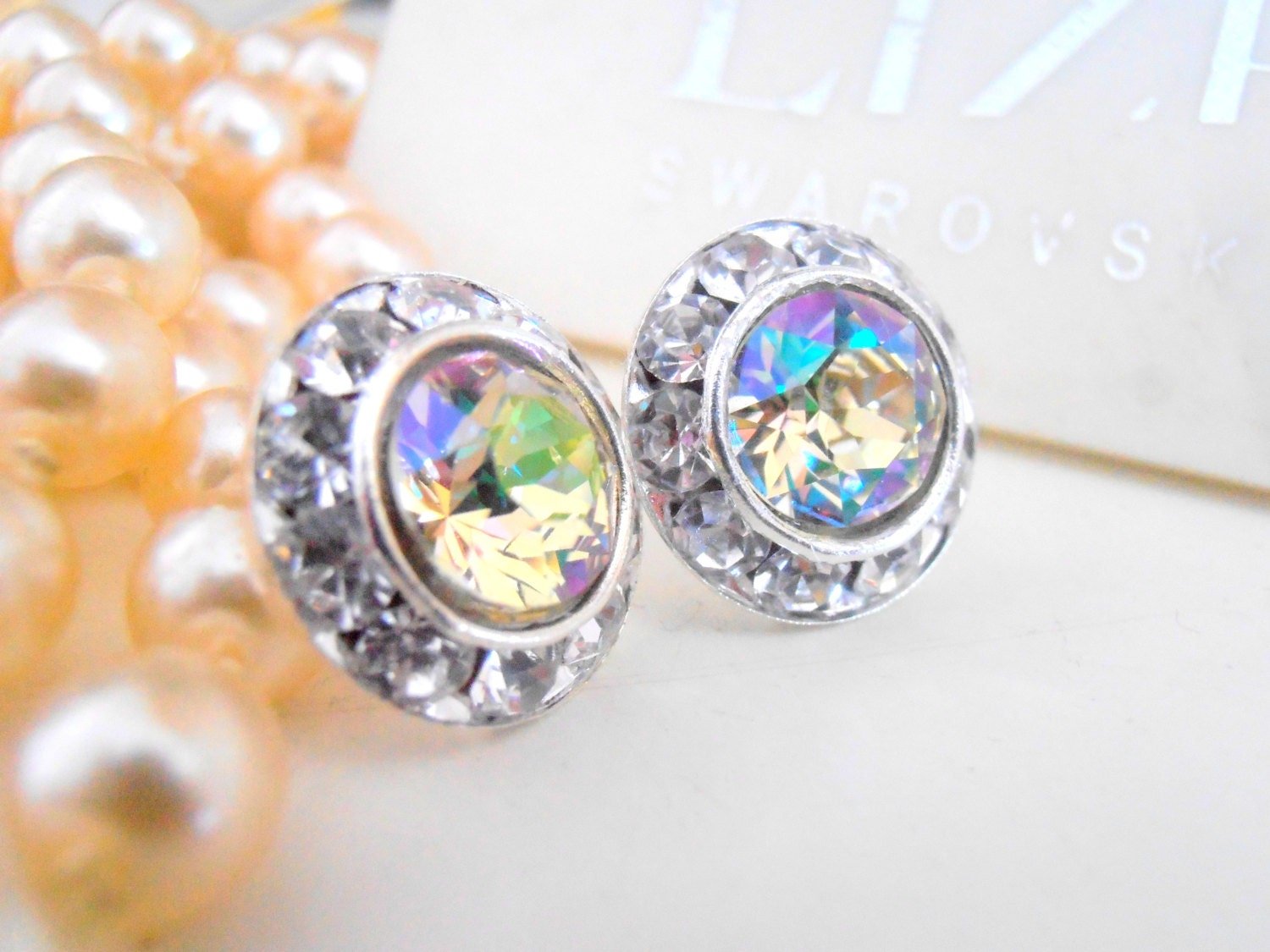 Luminous Green Rhinestone Halo Stud Earrings