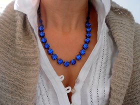 Blue Sapphire Rhinestone Necklace in Antique Bronze