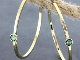 Gold Hoop Earrings w/ Gemstones / Geometric Wide Square Wire Hoops / Statement Everyday Jewelry / Circle Earrings / Women Birthday Gift