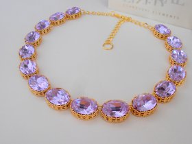 Lilac Gold Choker Necklace, Riviere Filigree Collet with Purple Oval Crystals, Anna Wintour Art Deco Jewelry, Wife Anniversary Gift