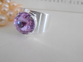 Light Vitrail Silver Adjustable Band Ring / Metal Cuff Rings / Rivoli Crystal 12mm / Boho Statement Women Jewelry /  Birthday Gift for her