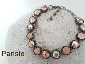 Peach Beige Multi-colors Rhinestone Bracelet in Bronze, Women Antique Crystal Jewelry, Art Deco Style Gifts for Mom, Vintage Bracelets