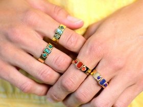 Semi Precious Stone Band Ring in Gold