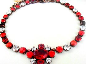 Red Multi Colors Crystal Tennis Necklace | Georgian Style Jewellery