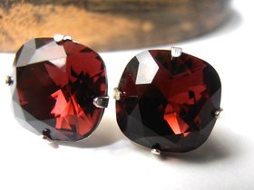 Burgundy Square Crystal, Stud Earrings, post earrings, christmas gifts