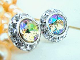 Luminous Green Rhinestone Halo Stud Earrings