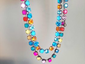 Multi-colored Rhinestone Tennis Necklace in Antique Copper Plated