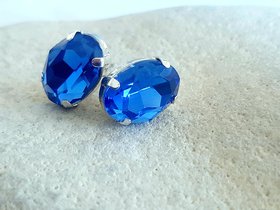 Blue Sapphire Oval Stud Earrings in Silver Plated