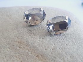 Silver Shade Oval Stud Earrings in Silver Plated | Valentine's Day Gift for Partner