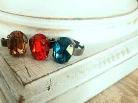 Victorian Style Bronze Crystal Ring: Adjustable Oval Stone