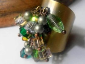 Crystal Beads Cuff Ring Adjustable in Antique Bronze | Birthday Gift for Bestfriend