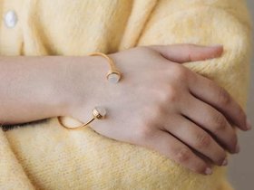 Natural Moonstone Bangle Bracelet | Open Stainless Steel Gemstone Cuff 