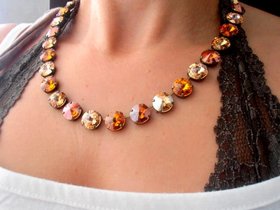 Handmade Brown Multi color Rivoli Crystal Necklace in Antique Bronze, Anna Wintour Jewelry, Woman Birthday Gifts