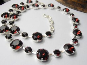 Burgundy Cushion Crystal Tennis Necklace in Silver