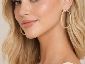 Gold Rhinestone Hoop Earrings | Stainless Steel Bridal Hoops
