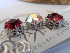 Ruby and Aurora Borealis Chain Bracelet Stainless Steel