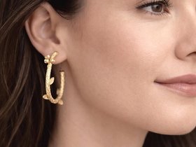 Leaf Hoop Earrings in Gold Stainless Steel Jewelry (35mm)