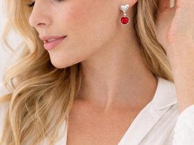 Flower Crystal Earrings | Ruby Red Rhinestone Dangle Earrings