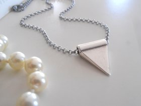 Triangle Necklace, Pendant, Stainless Steel Chain, Pyramid, Dainty, Minimalist, Delicate, Boho, Antique Silver, Charm, Fashion Necklace