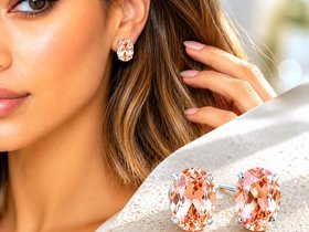 Padparadscha Peach Earrings | Oval Crystal Studs Gold Jewelry